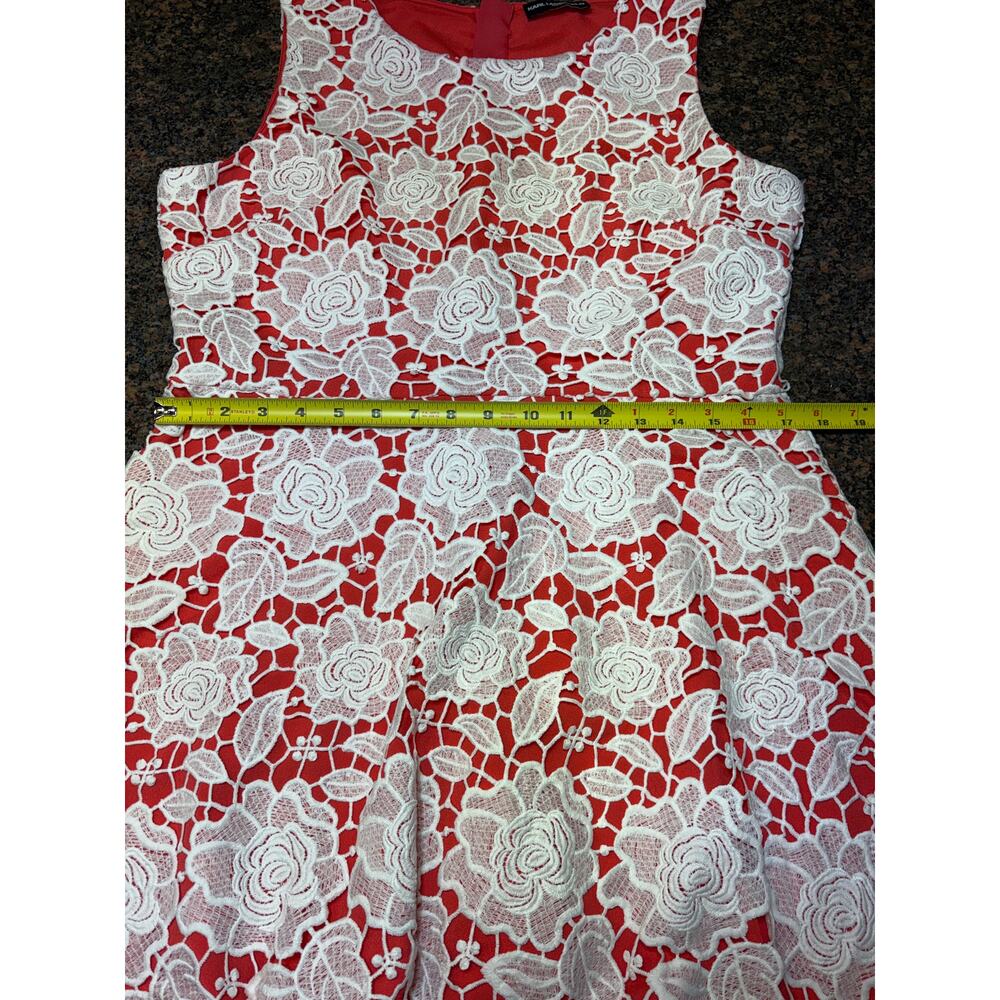 Karl Lagerfeld Coral Dress with White Lace Overlay Size 12 - Picture 5 of 16